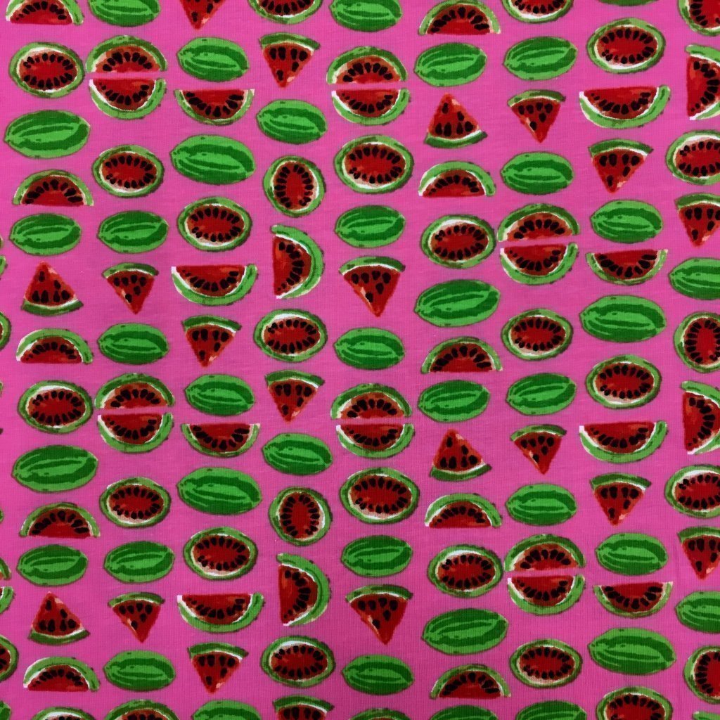 Tissu Jersey Coton Rose Pastèques Rouges
