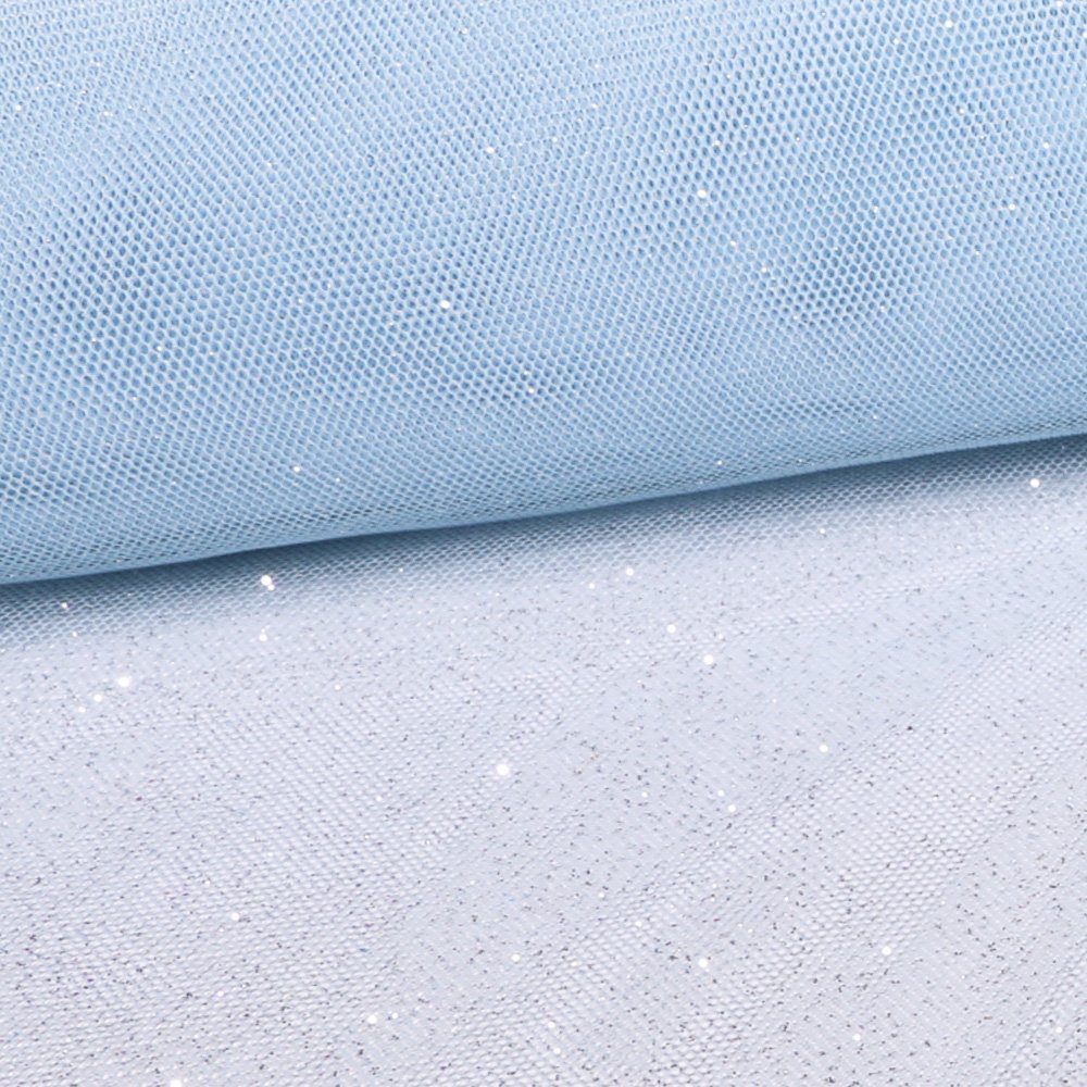 Tissu Tulle Pailettes Bleu Ciel - Au mètre