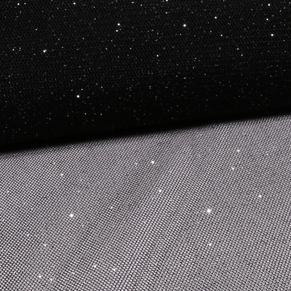 Tissu Tulle Pailettes Noir - Au mètre