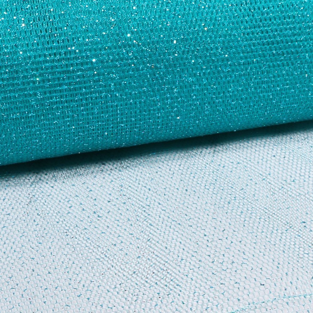 Tissu Tulle Strass Pailettes Bleu Tiffany - Au mètre