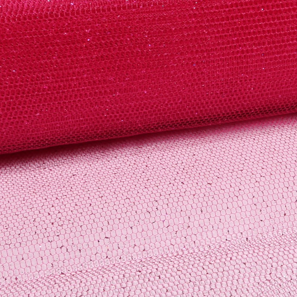 Tissu Tulle Strass Pailettes Fuschia - Au mètre