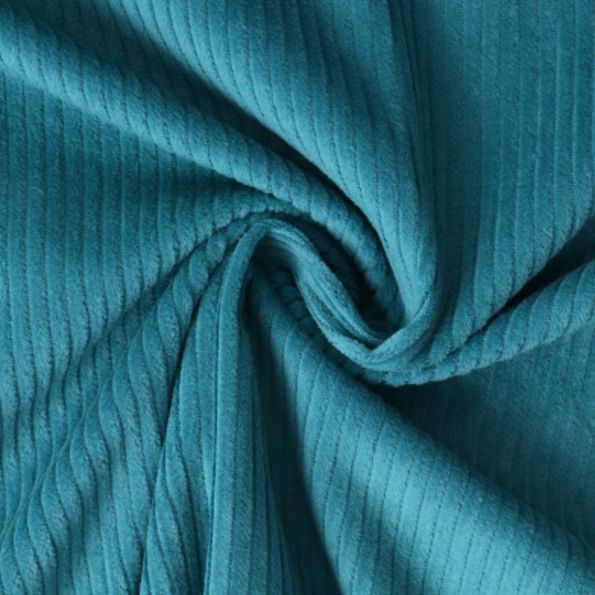 Tissu Velours côtelé uni Bleu canard - Par 10 cm