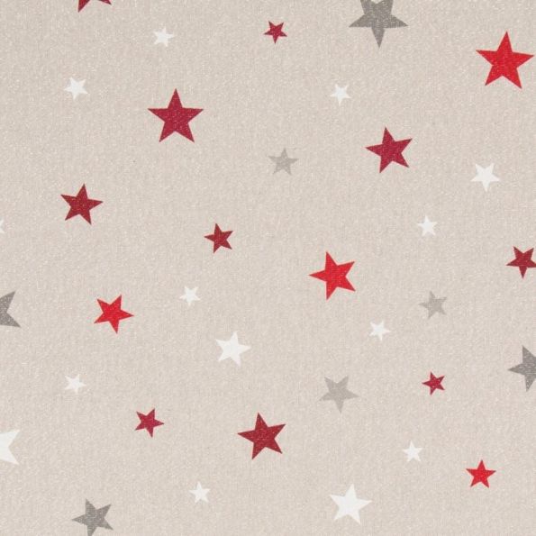 Tissu Toile de Coton aspect lin Petites et grandes étoiles pailleté sur fond Beige - Par 10 cm