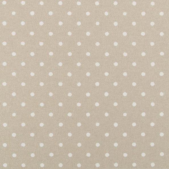 Tissu Toile de Coton Pois blanc pailleté doré sur fond Beige - Par 10 cm