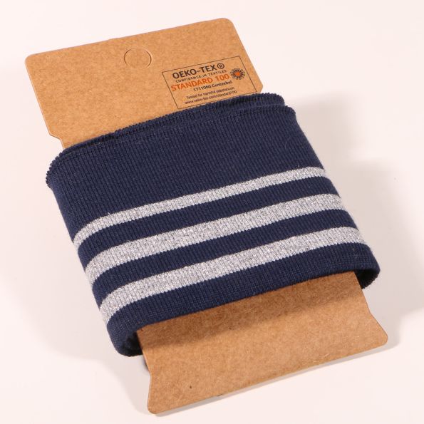 Bande Bord côte Oeko-Tex Bleu marine Rayures pailletées Argentées