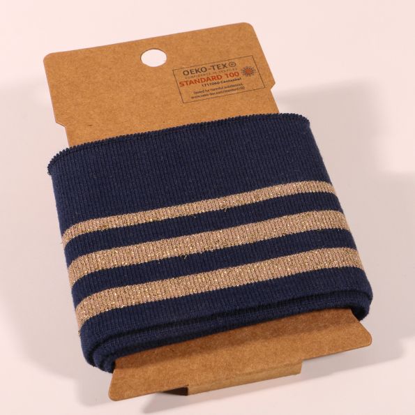 Bande Bord côte Oeko-Tex Bleu marine Rayures pailletées Dorées