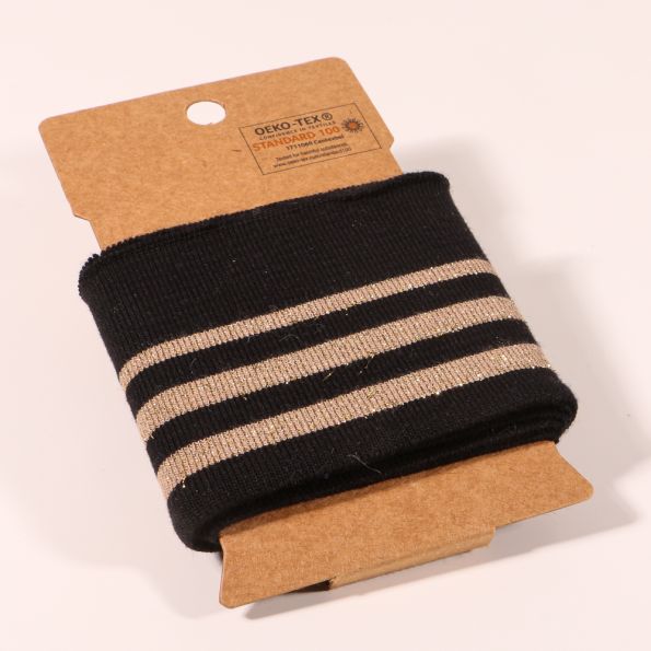 Bande Bord côte Oeko-Tex Noir Rayures pailletées Dorées