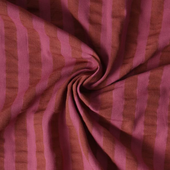 Coupon Tissu Coton imprimé Énara rayures Terracota sur fond Bois de rose - Coupon de 20 cm
