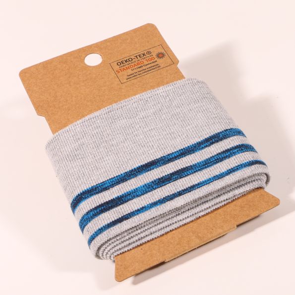 Bande Bord côte Oeko-Tex Gris Rayures Bleu fluo chiné