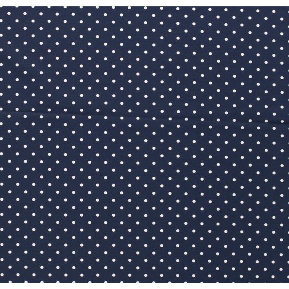 Tissu Jersey Coton Pois blanc sur fond Bleu marine - Par 10 cm