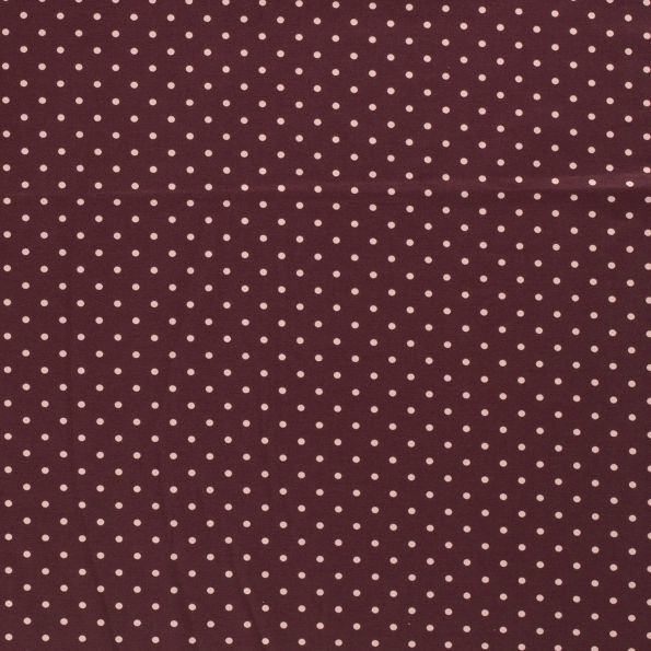 Tissu Jersey Coton Pois rose sur fond Lie de vin - Par 10 cm