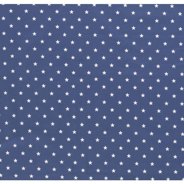 Tissu Jersey Coton Etoiles blanches sur fond Bleu denim - Par 10 cm