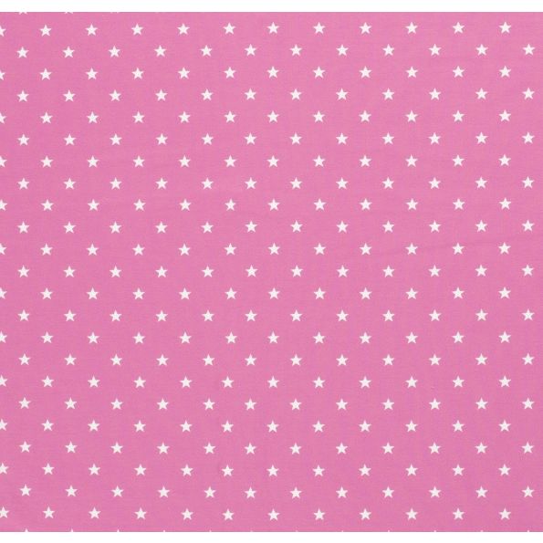 Tissu Jersey Coton Etoiles blanches sur fond Rose - Par 10 cm