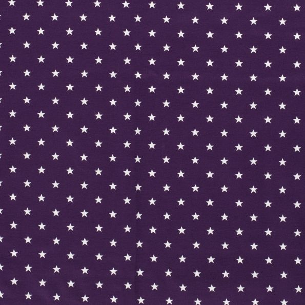 Tissu Jersey Coton Etoiles blanches sur fond Violet - Par 10 cm