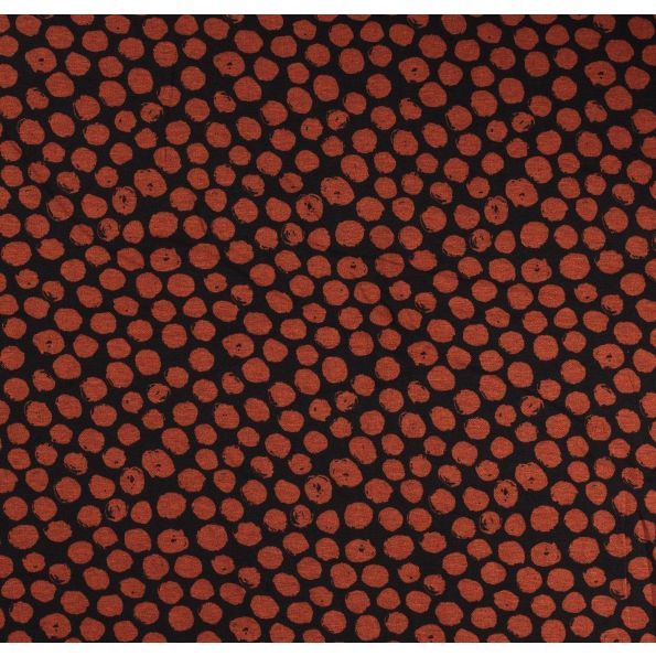 Tissu Maille Jersey Pois  brique sur fond Noir - Par 10 cm