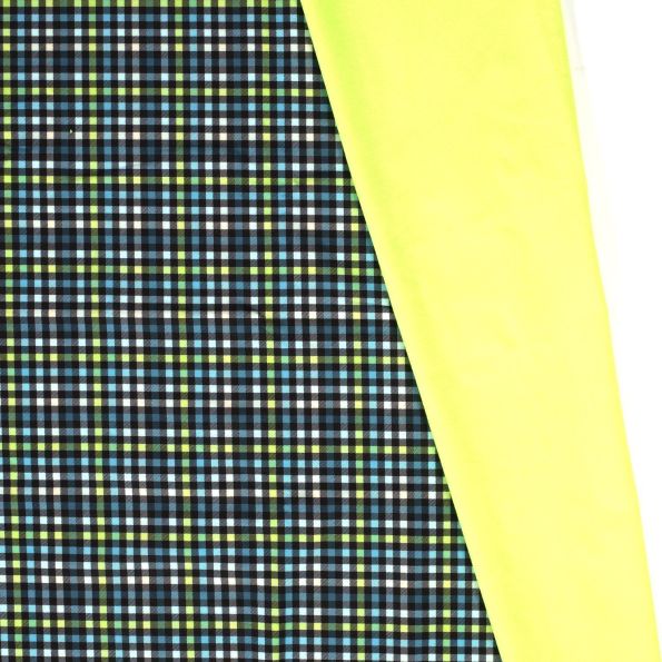 Tissu Softshell envers polaire Carreaux Néon sur fond Vert - Par 10 cm