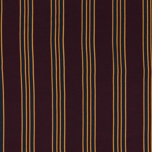 Tissu crêpe imprimé Rayures bleues marine et jaunes sur fond Bordeaux - Par 10 cm