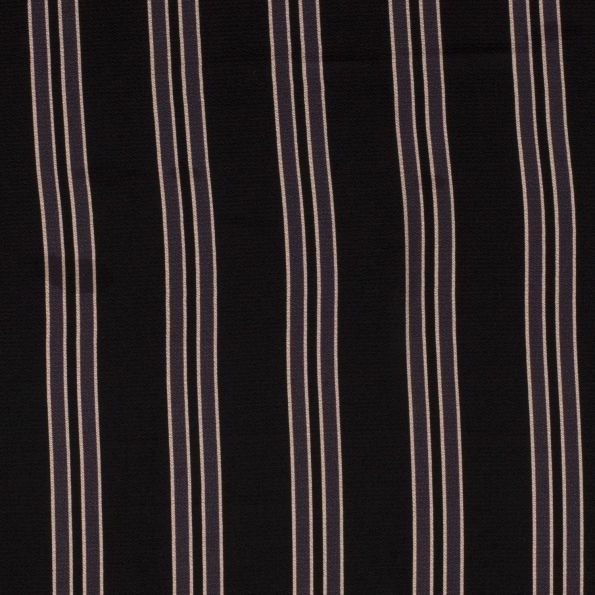 Tissu crêpe imprimé Rayures grises anthracite et grises sur fond Noir - Par 10 cm