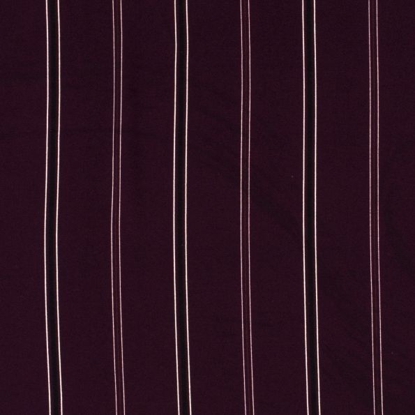 Tissu crêpe imprimé Rayures noires et blanches sur fond Bordeaux - Par 10 cm
