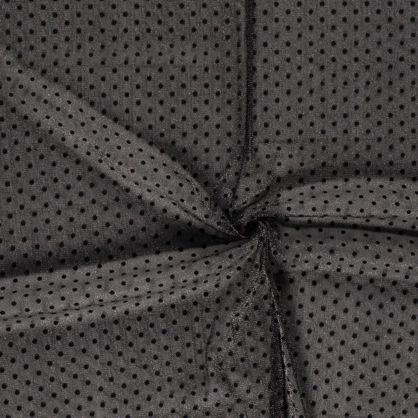 Tissu Mousseline ajourée Lurex Pois relief velours Noirs sur fond Noir - Par 10 cm