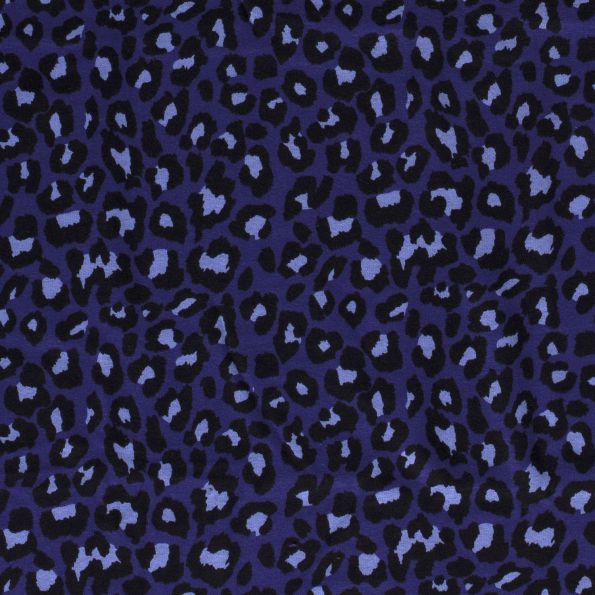 Tissu Sweat Tâches de léopards envers minky sur fond Bleu marine - Par 10 cm