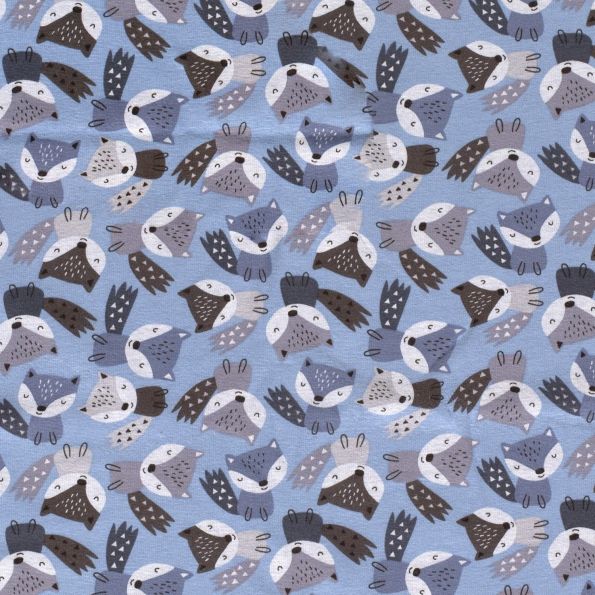 Tissu Sweat Renards envers minky sur fond Bleu clair - Par 10 cm