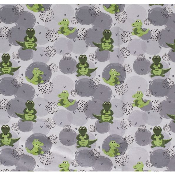 Tissu Sweat léger Crocodiles sur fond Gris - Par 10 cm