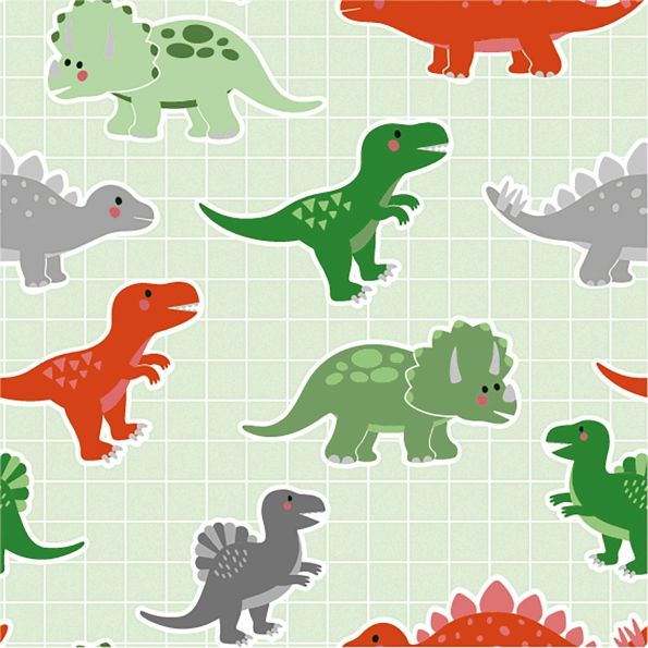 Tissu Jersey Coton LittleBird Dinosaures sur fond Vert menthe - Par 10 cm