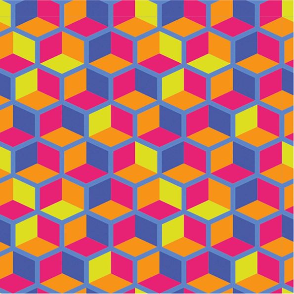 Tissu Jersey Coton Cubes fluo sur fond Bleu roi - Par 10 cm