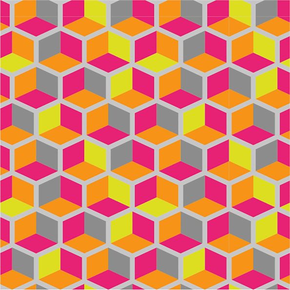 Tissu Jersey Coton Cubes fluo sur fond Gris - Par 10 cm