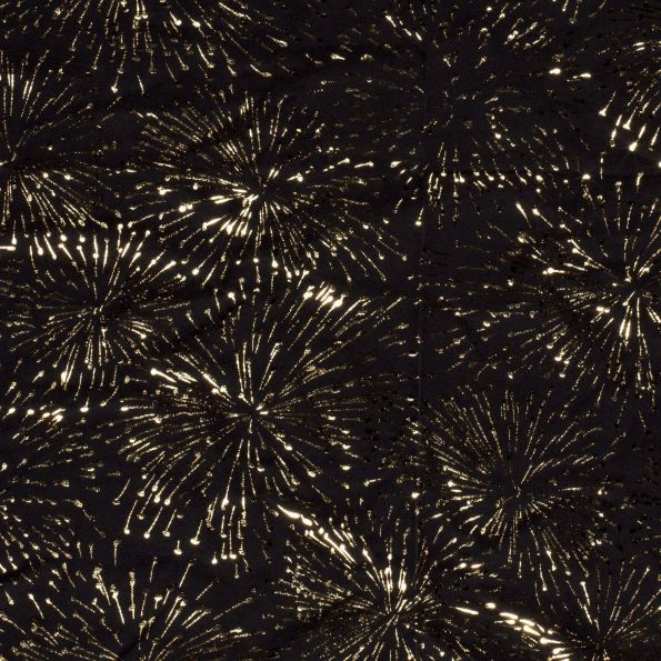 Tissu Jersey Coton Feu artifice métallisé doré sur fond Noir - Par 10 cm