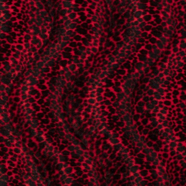 Tissu Velours Peau de bête Léopard Rouge - Par 10 cm
