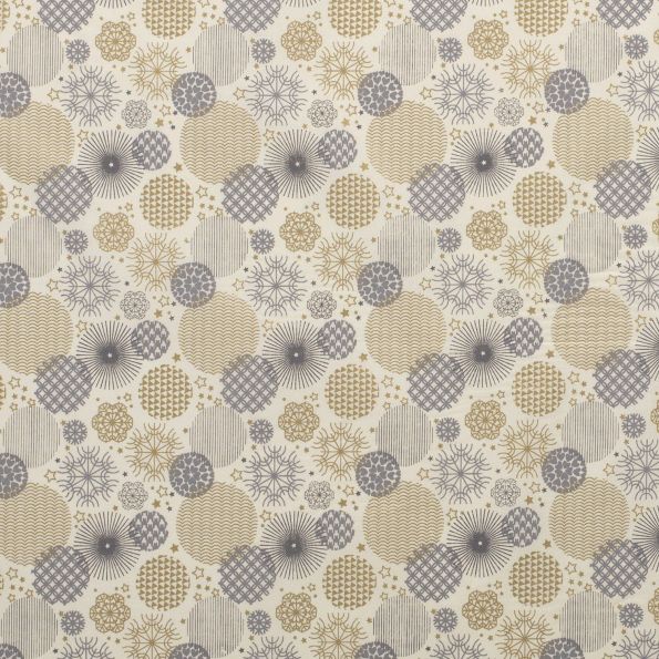 Tissu Coton imprimé Cercles et flocons sur fond Ecru - Par 10 cm