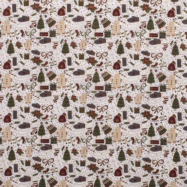 Tissu Coton imprimé biscuits de pain d'épices dorés sur fond Blanc - Par 10 cm