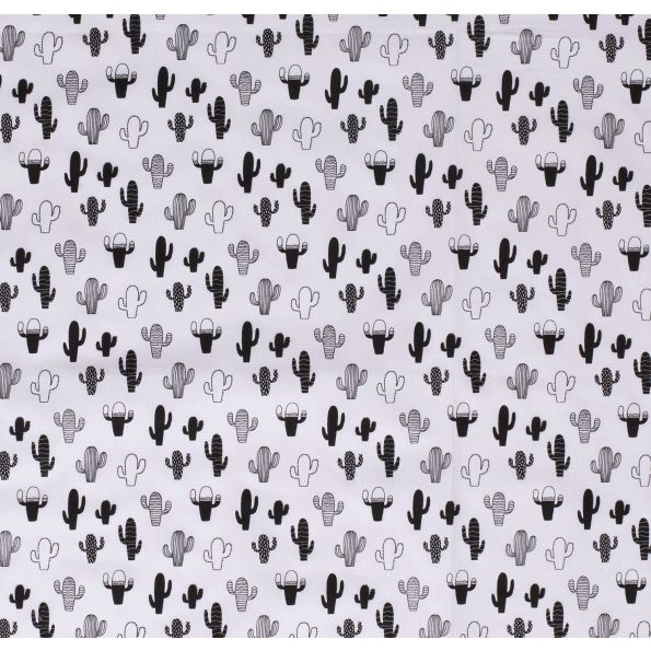 Tissu coton imprimé Cactus noirs sur fond Blanc - Par 10 cm
