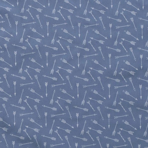 Tissu Popeline de coton Flèches blanches sur fond Bleu denim - Par 10 cm