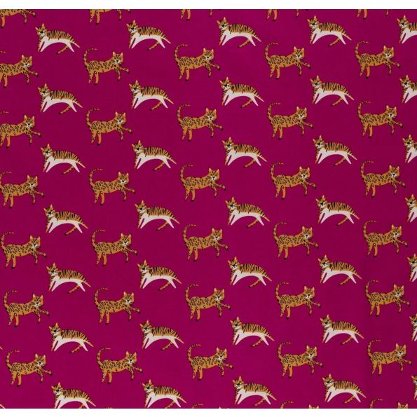 Tissu Coton imprimé Tigres et Léopard sur fond Rose fuchsia - Par 10 cm