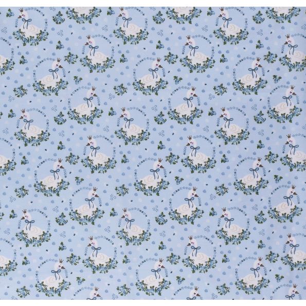 Tissu Coton imprimé LittleBird Cygnes romantiques sur fond Bleu clair - Par 10 cm