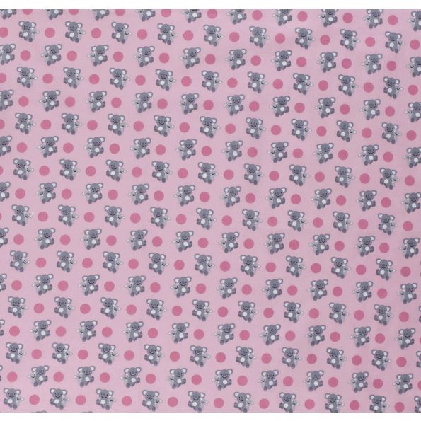Tissu Coton imprimé LittleBird Doudou koalas sur fond Rose bébé - Par 10 cm