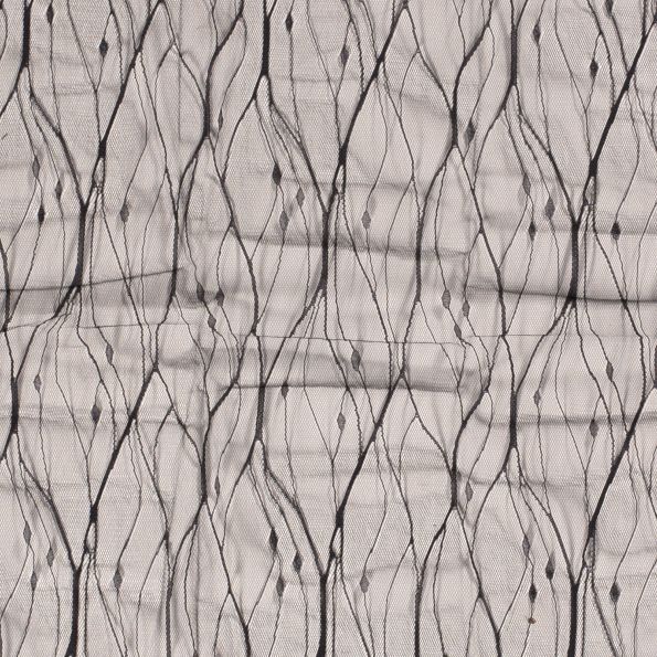 Tissu Dentelle tulle souple Broderie abstraite sur fond Noir - Par 10 cm