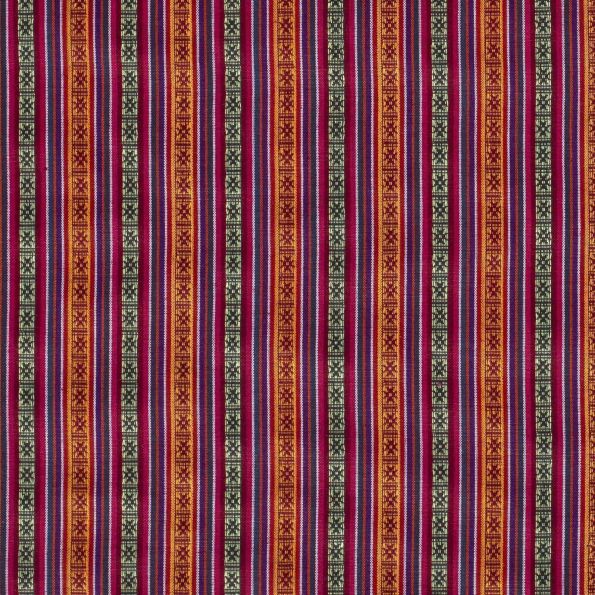 Tissu Jacquard Mexicain Rayures ethnique sur fond Orange - Par 10 cm