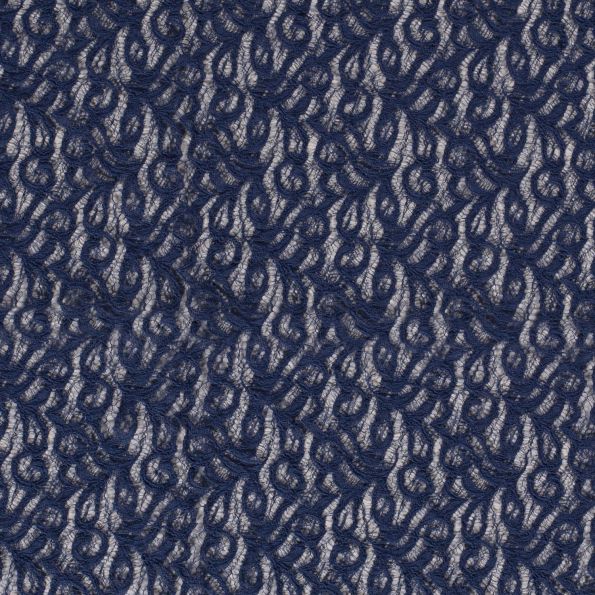Tissu Dentelle Olga arabesque Bleu indigo - Par 10 cm