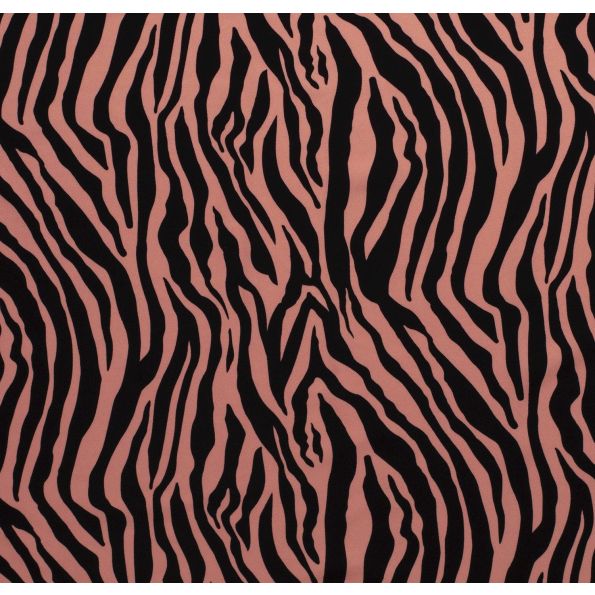 Tissu Jersey Polyester épais Zébré noir sur fond Rose - Par 10 cm