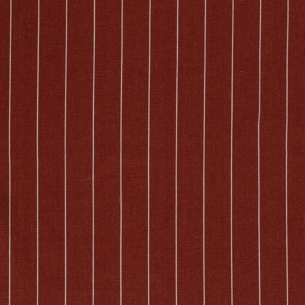 Tissu Viscose Lin Rayé sur fond Terracotta - Par 10 cm