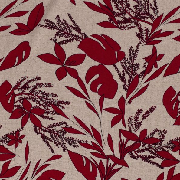 Tissu Viscose lin Poivré rouge sur fond Naturel - Par 10 cm