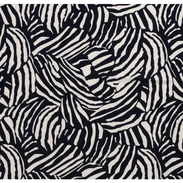 Tissu Jersey Polyester épais Zébré décalé bleu marine sur fond Blanc cassé - Par 10 cm