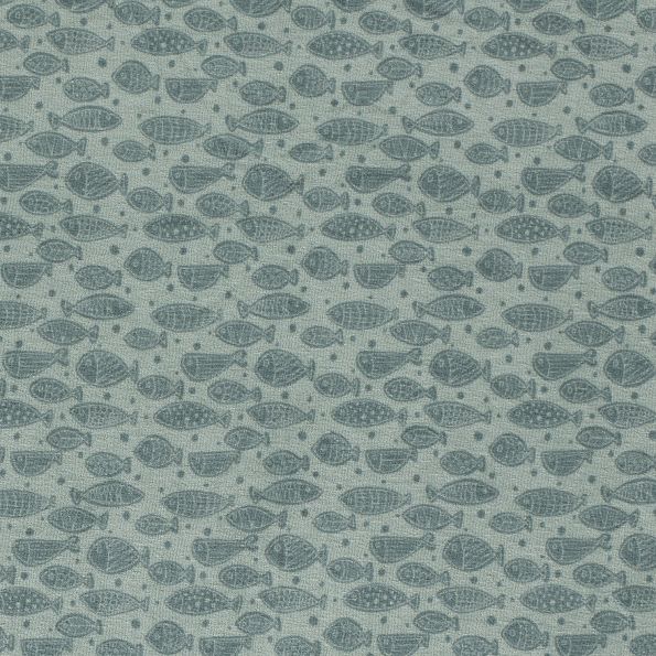 Tissu Jersey Velours Eponge Poissons et pois sur fond Vert menthe - Par 10 cm