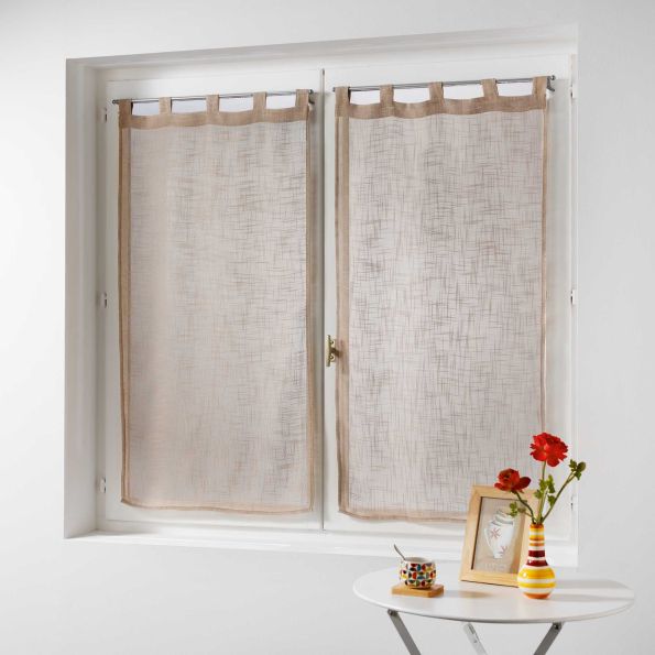 Rideau Voilage vendu par paire Effet Lin Tissé Ars-en-Ré Noisette - 2 x 60 x 120 cm
