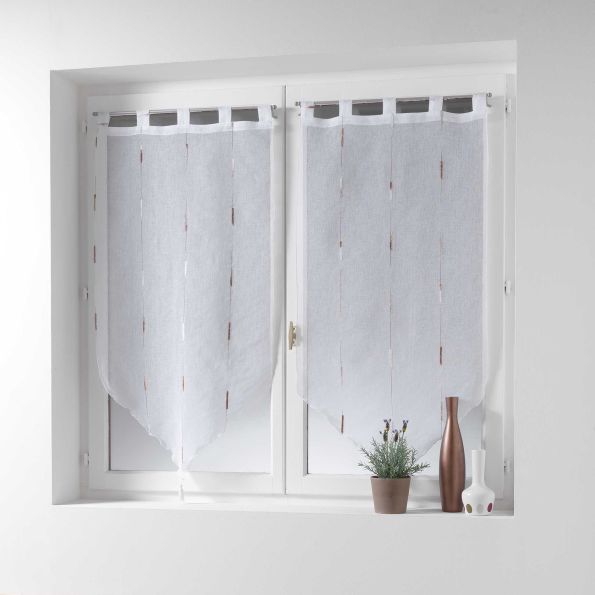 Rideau Voilage vendu par paire Pompon Sable Fils Chenille Ainhoa Naturel - 2 x 45 x 90 cm