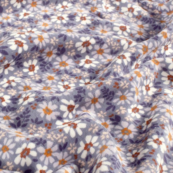 Tissu Velours tout doux Nicky fleurs Blanches sur fond Violet - Par 10 cm